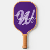 Lila Monogramm-individuelle Name und initialer Pickleball Schläger (Rückseite)