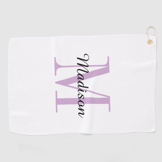 Lila Monogramm Initial und Name Personalisiert Golfhandtuch (Horizontal)