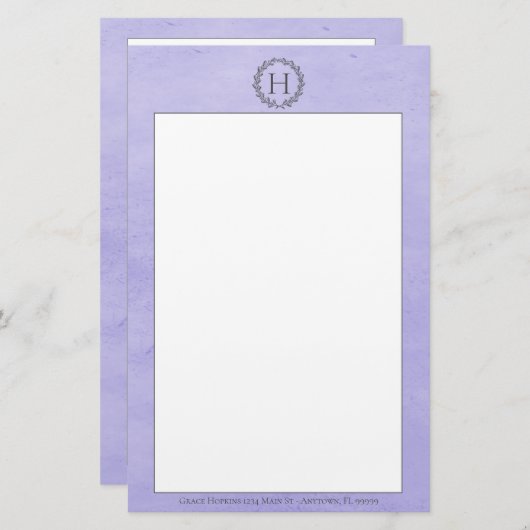 Lila Monogramm-Krängungsstadium Briefpapier (Vorne/Hinten)