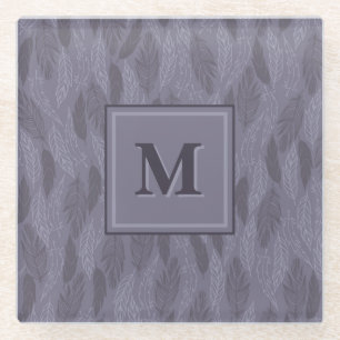Lila Monogramm-Leaf-Muster Glasuntersetzer