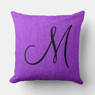 Lila Monogramm-Leinwand Kissen