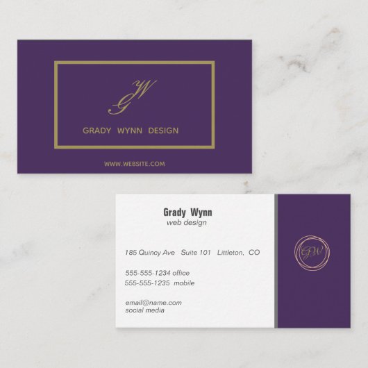 lila Monogramm-Logo Visitenkarte (Vorne/Hinten)