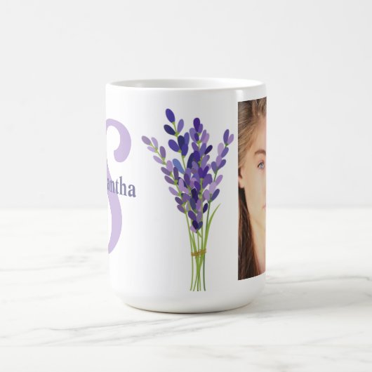 Lila Monogramm mit Foto Kaffeetasse (Mittel)