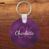 Lila Monogramm-Name minimalistisch elegant Schlüsselanhänger (Vorderseite)