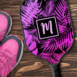 Lila Monogramm, Ombre Palm Modern Pickleball Schläger