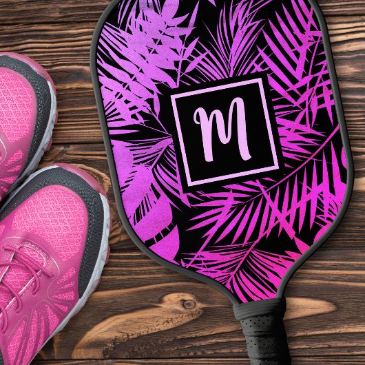 Lila Monogramm, Ombre Palm Modern Pickleball Schläger