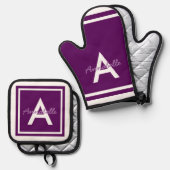Lila Monogramm Personalisiert Ofenhandschuh & Topflappen-Set (Vorderseite/Rückseite)