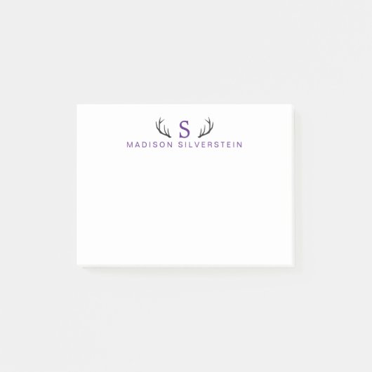 Lila Monogramm Post-it Klebezettel (Vorderseite)