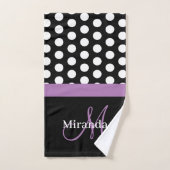 Lila Monogramm Schwarz-weißer Polka-Dot Badhandtuch Set (Handtuch)