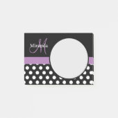 Lila Monogramm Schwarz-weißer Polka-Dot Post-it Klebezettel (Vorderseite)