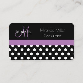 Lila Monogramm Schwarz-weißer Polka-Dot Visitenkarte