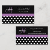 Lila Monogramm Schwarz-weißer Polka-Dot Visitenkarte (Vorne/Hinten)