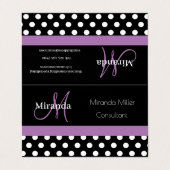 Lila Monogramm Schwarz-weißer Polka-Dot Visitenkarten (Außenseite Aufgefaltet)