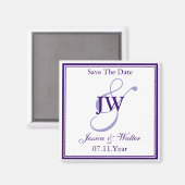 Lila Monogramm speichert das Datumsfenster Magnet (Vorderseite/Rückseite)