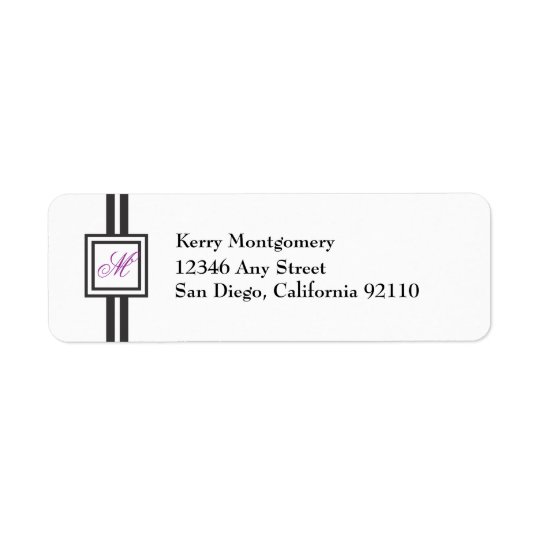 Lila Monogramm Striped Rücksendeadresse-Aufkleber Rücksendeetiketten