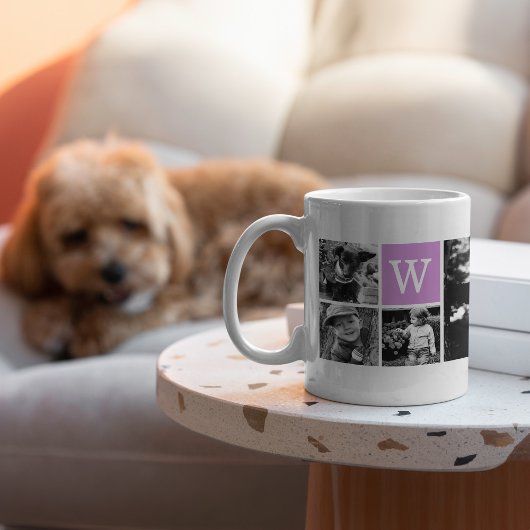 Lila Monogramm- und 5-FotoCollage Kaffeetasse