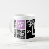 Lila Monogramm- und 5-FotoCollage Kaffeetasse (Vorderseite Links)