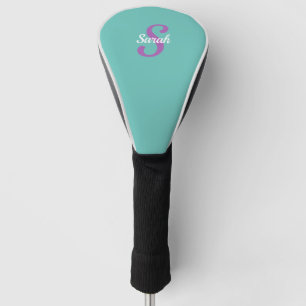 Lila Monogramm und Weißname Aquamarin Golf Headcover