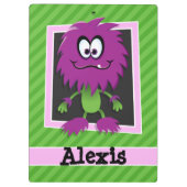 Lila Monster auf grünen Streifen Klemmbrett (Rückseite)