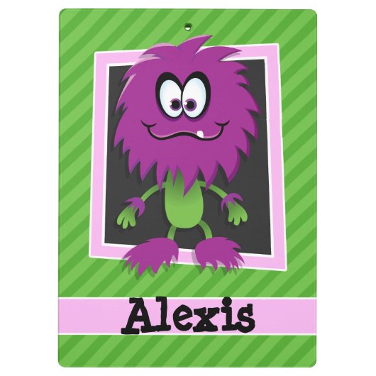 Lila Monster auf grünen Streifen Klemmbrett (Rückseite)
