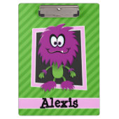 Lila Monster auf grünen Streifen Klemmbrett (Vorderseite)