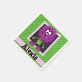 Lila Monster auf grünen Streifen Serviette (Ecke)