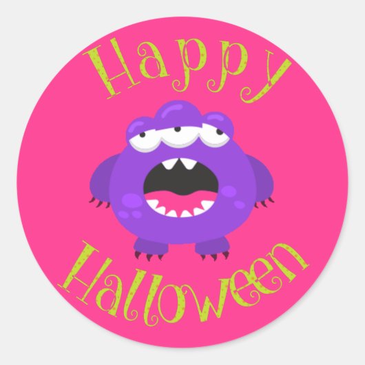 Lila Monster Fun Kids Halloween-Party Runder Aufkleber (Vorderseite)