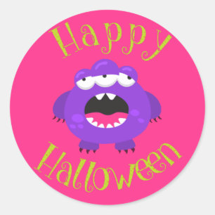 Lila Monster Fun Kids Halloween-Party Runder Aufkleber