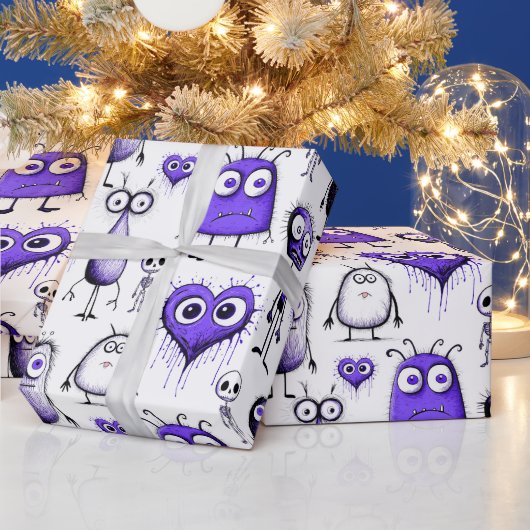 Lila Monster Geschenkpapier (Feiertage)