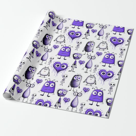 Lila Monster Geschenkpapier (Ungerollt)