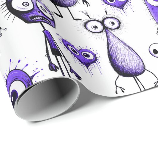 Lila Monster Geschenkpapier (Rolleneckpunkt)