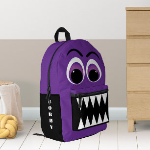 Lila Monster Große Augen und scharfe Zähne Bedruckter Rucksack