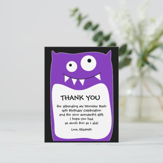 Lila Monster-heftiger Schlag danken Ihnen zu Dankeskarte (Stehend Vorderseite)