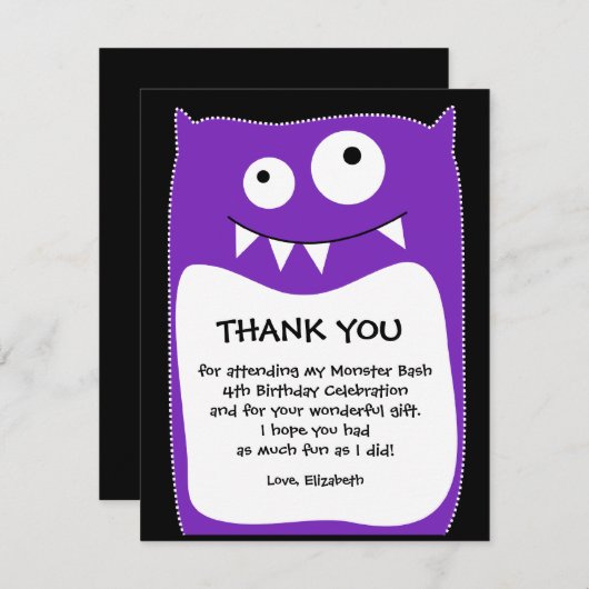 Lila Monster-heftiger Schlag danken Ihnen zu Dankeskarte (Vorne/Hinten)