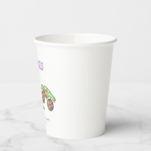 Lila Monster-LKW Pappbecher (Links)