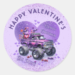 Lila Monster Truck Candy Crusher Be Mine Runder Aufkleber