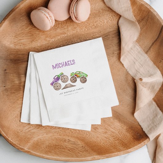 Lila Monster Trucks Bash Geburtstag Serviette