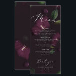 Lila Moody Blooms Kalligrafie Hochzeitessen Menükarte<br><div class="desc">Set die Szene für eine glamouröse Halloween Hochzeit mit unserer Elegant Moody Lila Blooms Kollektion! Mit lila Blumen und raffinierter Kalligraphie verbinden unsere Einladungen,  Zeichen und Dekoration Eleganz mit einem gotischen Geheimnis. Diese Kollektion ist perfekt für ein unvergessliches Fest und fügt Ihrem besonderen Tag einen dunkelromantischen Flair hinzu. #zazzlemade</div>