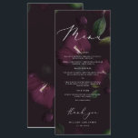 Lila Moody Blooms Kalligrafie Hochzeitessen Menükarte<br><div class="desc">Set die Szene für eine glamouröse Halloween Hochzeit mit unserer Elegant Moody Lila Blooms Kollektion! Mit lila Blumen und raffinierter Kalligraphie verbinden unsere Einladungen,  Zeichen und Dekoration Eleganz mit einem gotischen Geheimnis. Diese Kollektion ist perfekt für ein unvergessliches Fest und fügt Ihrem besonderen Tag einen dunkelromantischen Flair hinzu. #zazzlemade</div>