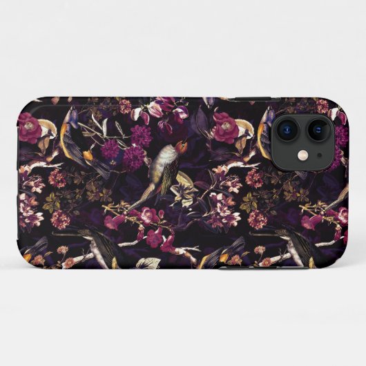 Lila Moody-Floral Antikes Vogelmuster Case-Mate iPhone Hülle (Rückseite (Horizontal))
