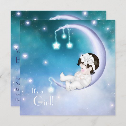 Lila Moon Baby Dusche Einladung (Vorne/Hinten)