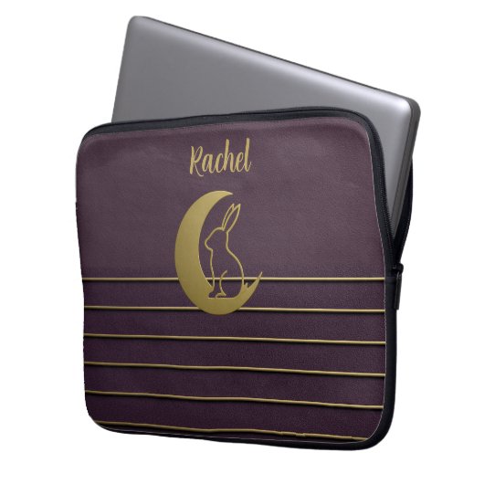 Lila Moon Bunny Design Electronics Bag Laptopschutzhülle (Vorderseite Links)