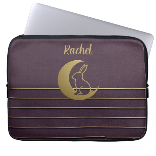 Lila Moon Bunny Design Electronics Bag Laptopschutzhülle (Vorderseite)