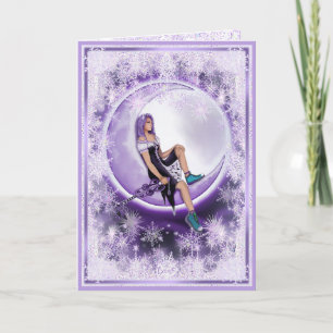 Lila Moon Child & Schneeflocken Karte