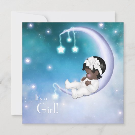 Lila Moon Ethnic Baby Girl Dusche Einladung (Vorderseite)