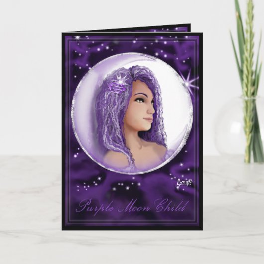 Lila Moon-KinderGeburtstagskarte Dankeskarte (Vorderseite)