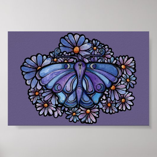 Lila Moon Moth Daisies Poster (Vorne)