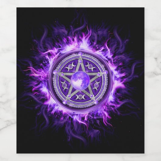 Lila Moon Pentagram Weinetikett (Einzelnes Label)