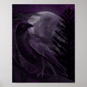 Lila Moonlight Corvid Raven 8 x 10 Zoll Poster