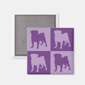 Lila Mops Magnete Magnet (Vorderseite/Rückseite)